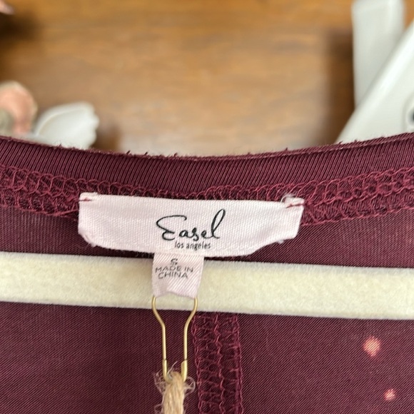 EASEL Burgundy/Fuschia/Rose Pink Distressed Acid Look Hi Lo Dress, Sz Small,NWT. - Picture 3 of 10